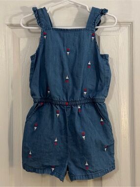 Cat & Jack Baby Girl Blue Denim Ice Cream Embroidered Romper with Ruffles